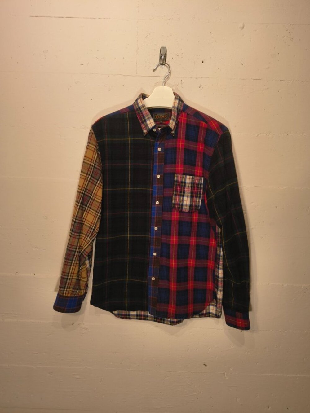 BEAMS PLUS Patchwork Plaid Flannel Shirt Size M Made in Japan 100% Cotton